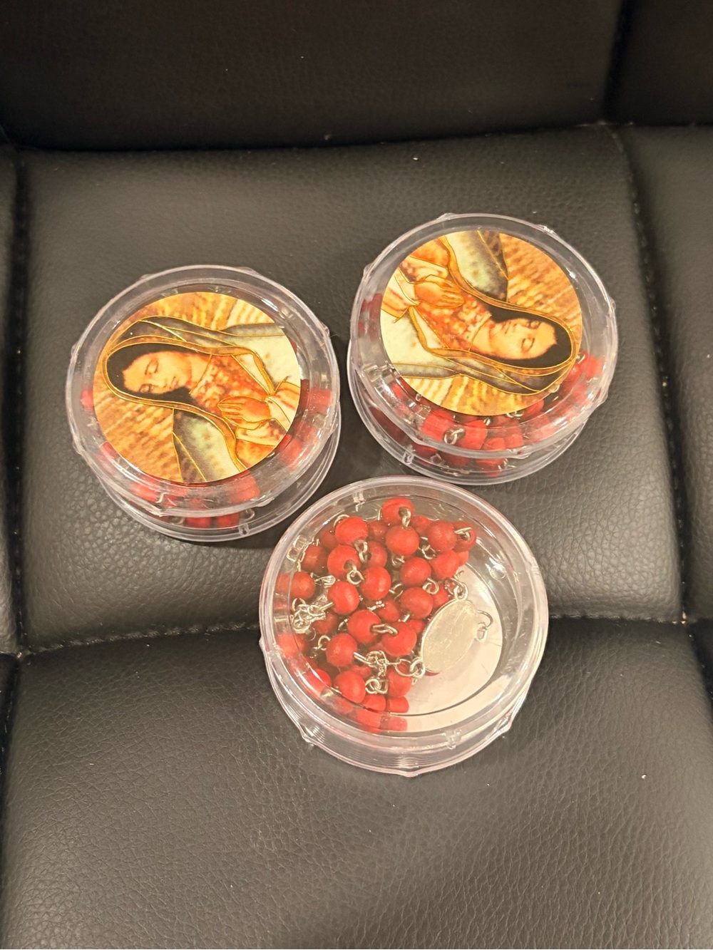 3pcs Red Rosary Beads in Clear Keepsake Cases
